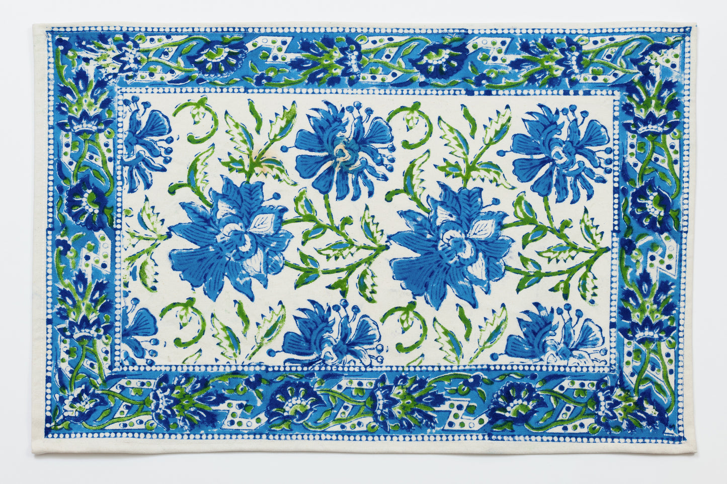 Lotus Flower Blue/Green Block Printed Placemat set of four
