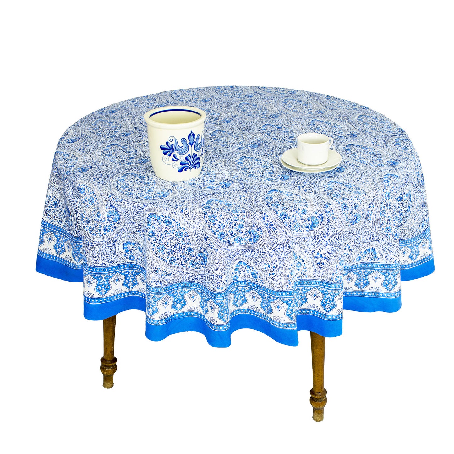 Rajah Paisley Blue Block Printed Tablecloth