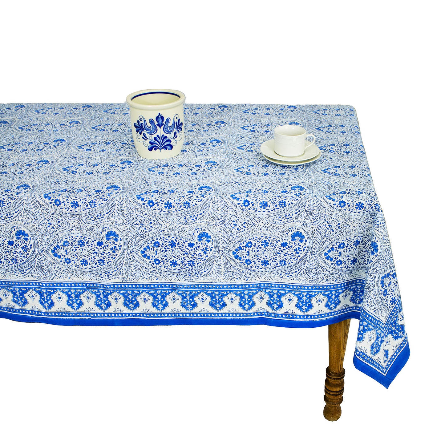 Rajah Paisley Blue Block Printed Tablecloth