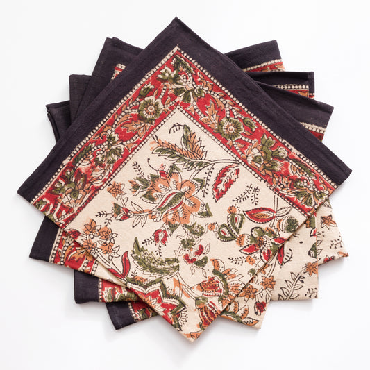 Jaipur Autumn Red Block Printed Napkin Set of Four