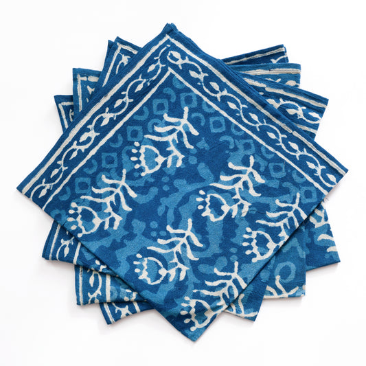 Indigo Dabu Blue Block Printed Napkin set of four