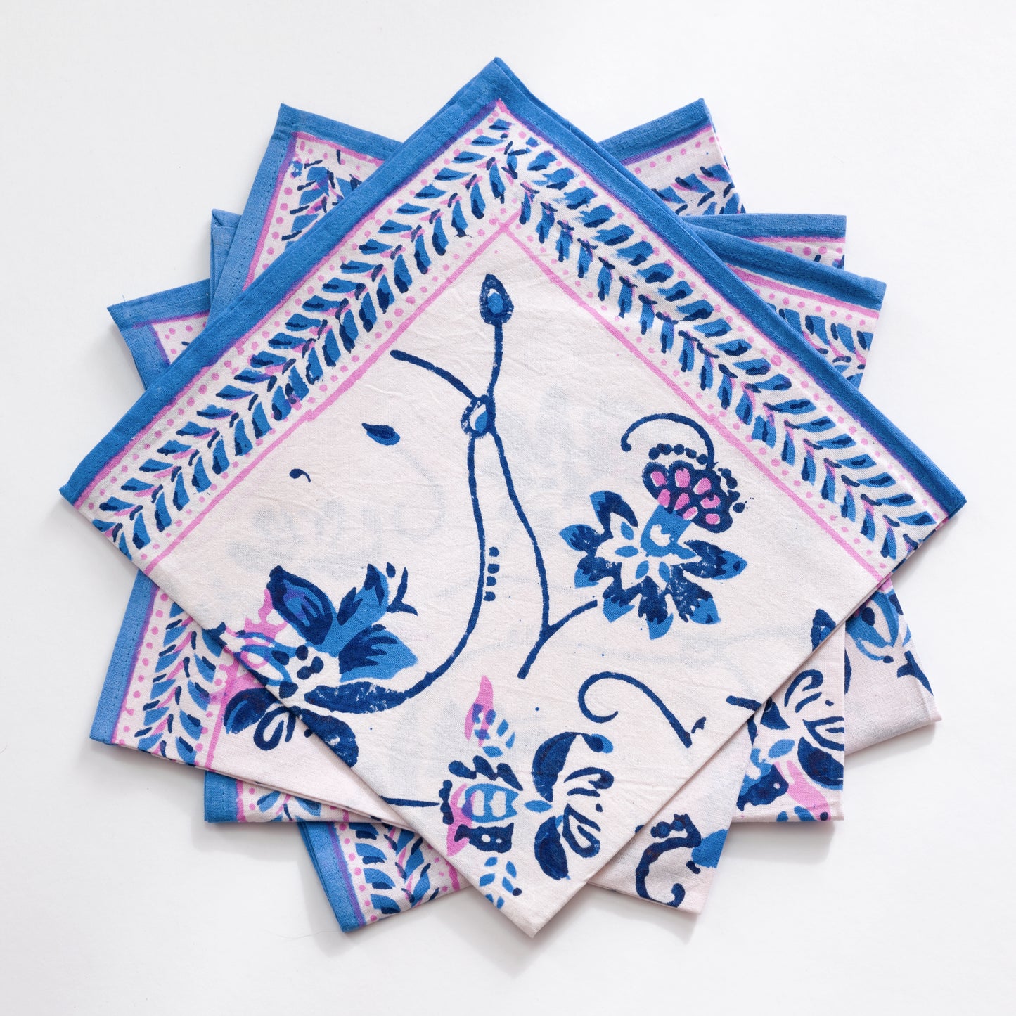 Ajit Flower Blue Block Printed Napkin set of four