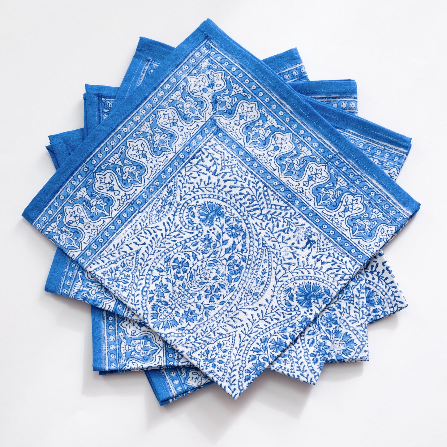 Rajah Paisley Blue Blockprinted Napkin set of 4