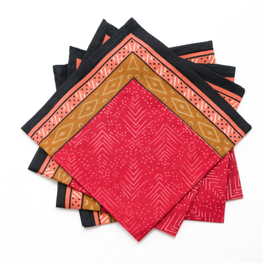 Calico Block Printed Red Napkin Set of Four