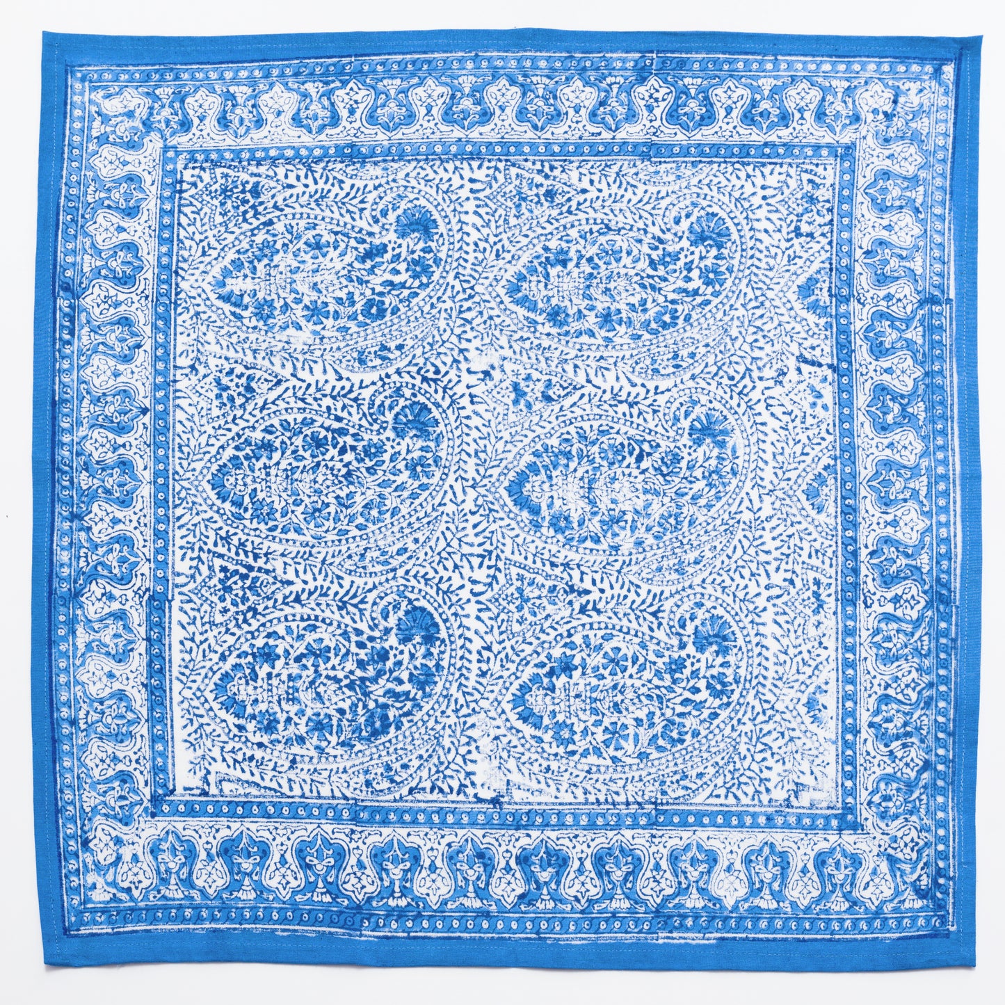 Rajah Paisley Blue Blockprinted Napkin set of 4