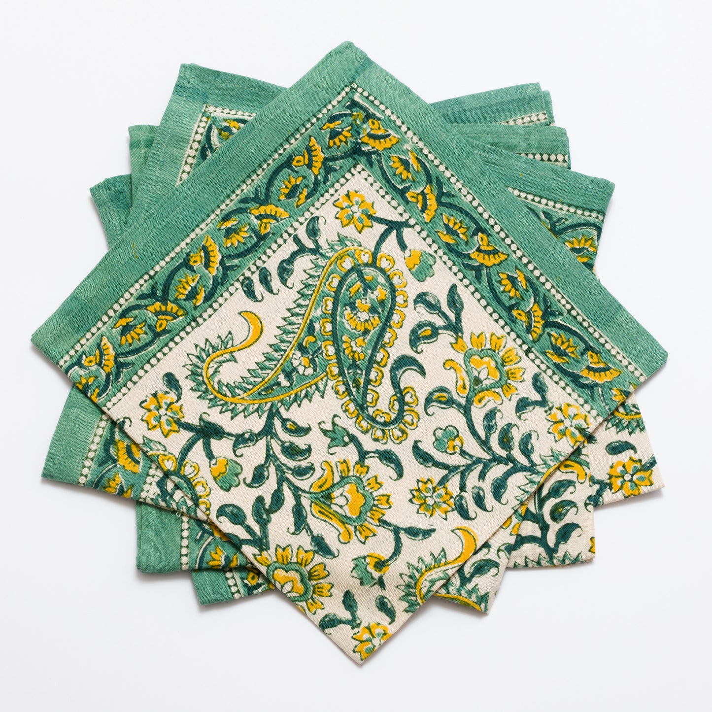 Rajasthan Paisley Green Block Printed Napkin Set of 4