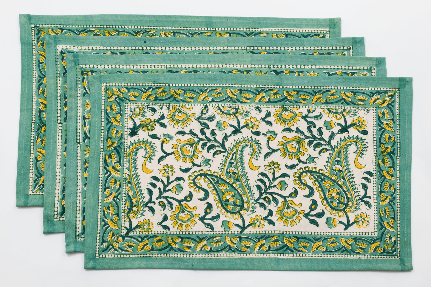 Rajasthan Paisley Green Block Printed Placemat Set of 4