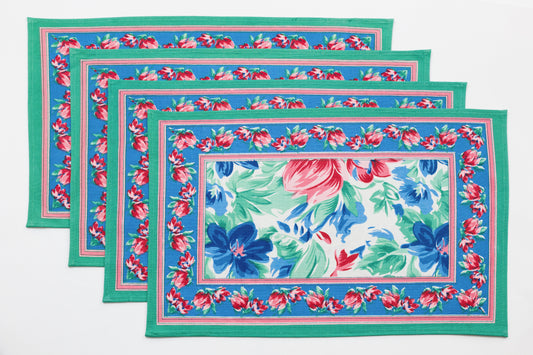 Floral Brush Blue Block Printed Placemat set of four