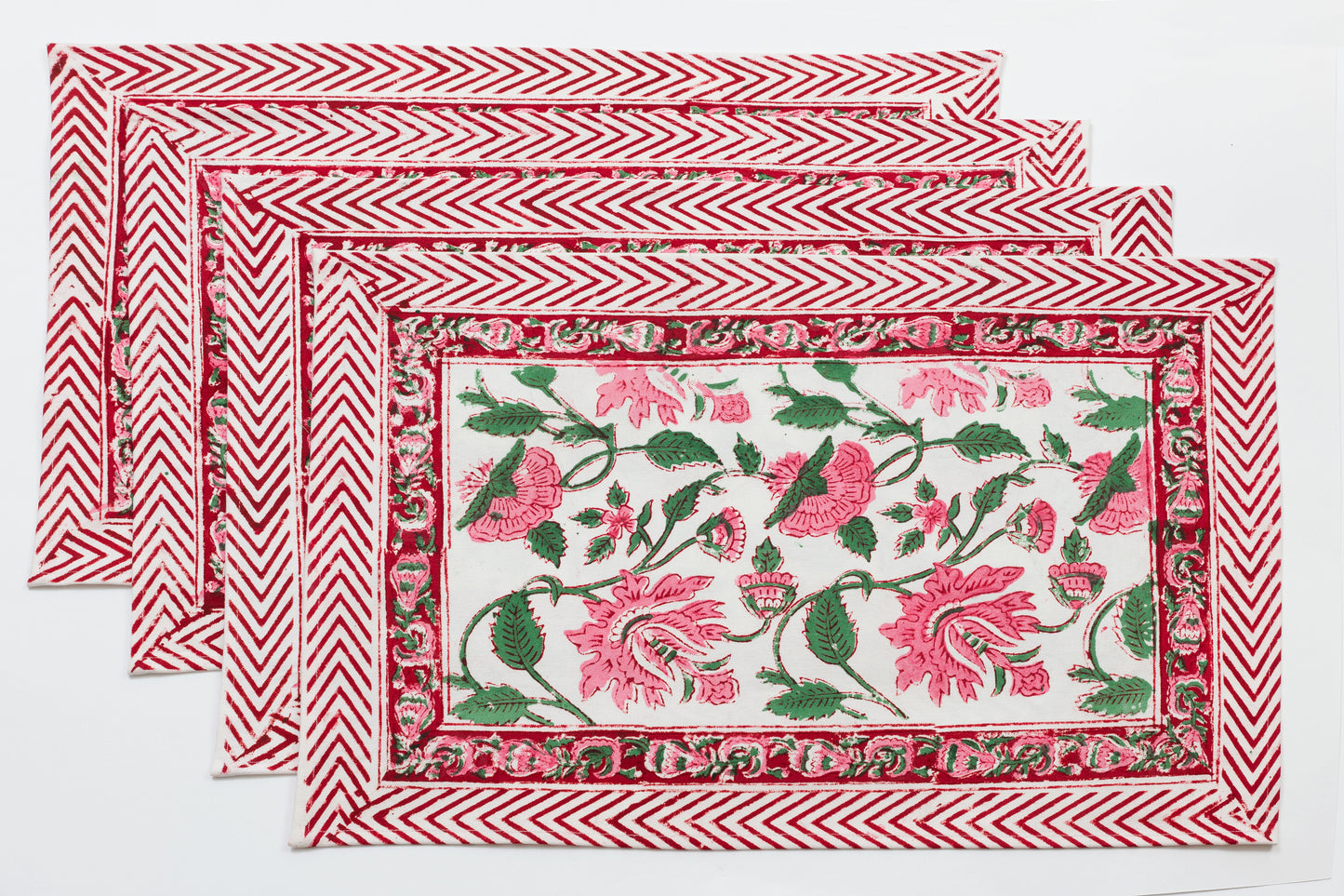 Pretty in Pink Rose Block Printed Placemat set of four