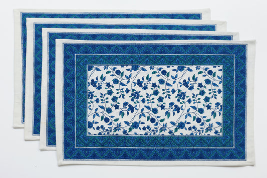 Fleur De Lis Blue Block Printed Placemat set of four