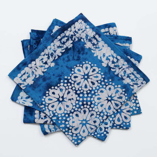 Daisy Batik Blue Block Printed Napkin Set of Four